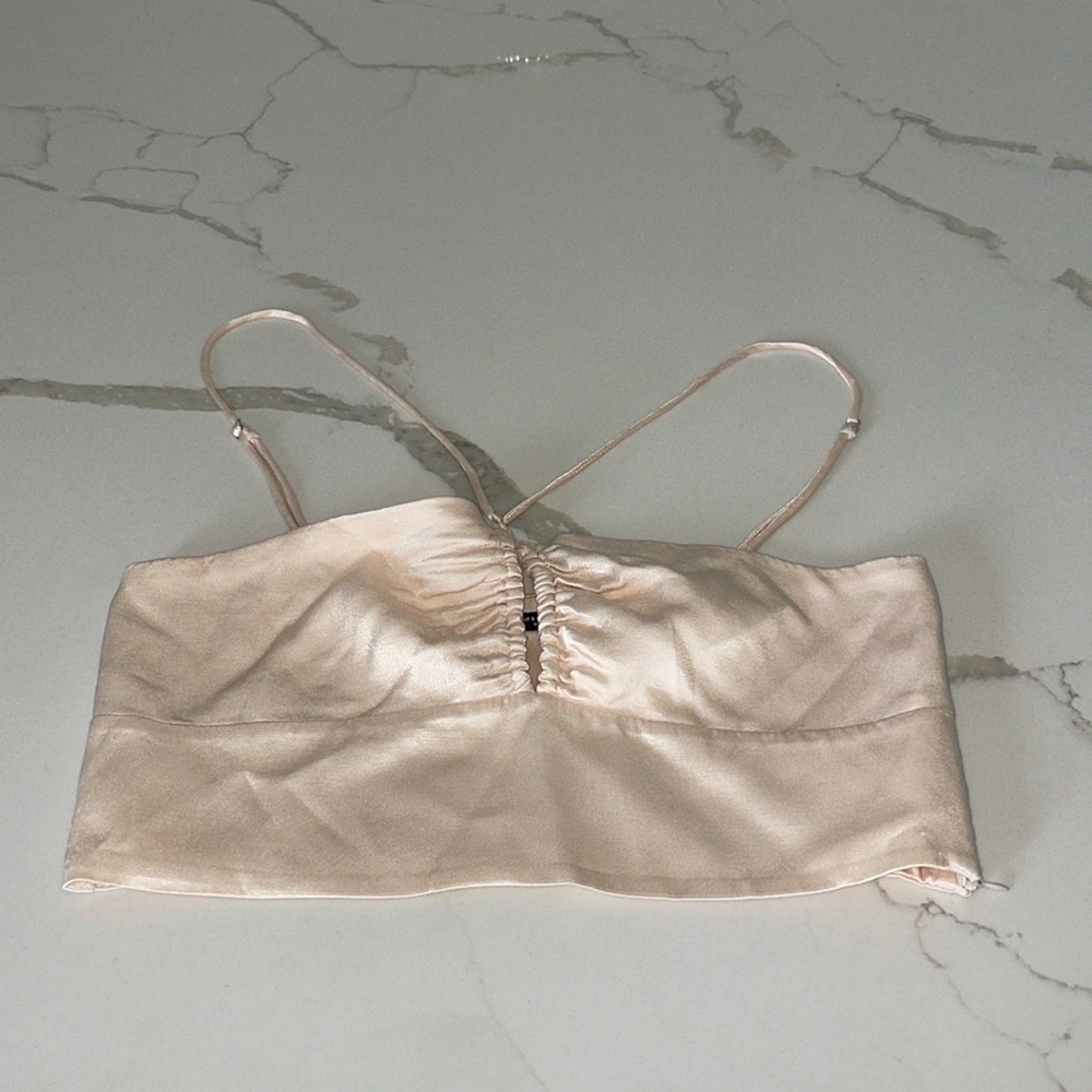 Zara Champagne Strappy Crop Top with Keyhole Opening | S